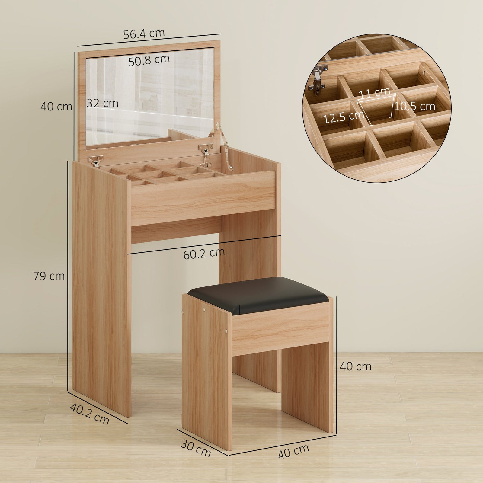 homcom dressing table with mirror and stool vanity makeup table with flip up mirror vanity desk with storage unit and padded seat wood