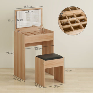 homcom dressing table with mirror and stool vanity makeup table with flip up mirror vanity desk with storage unit and padded seat wood