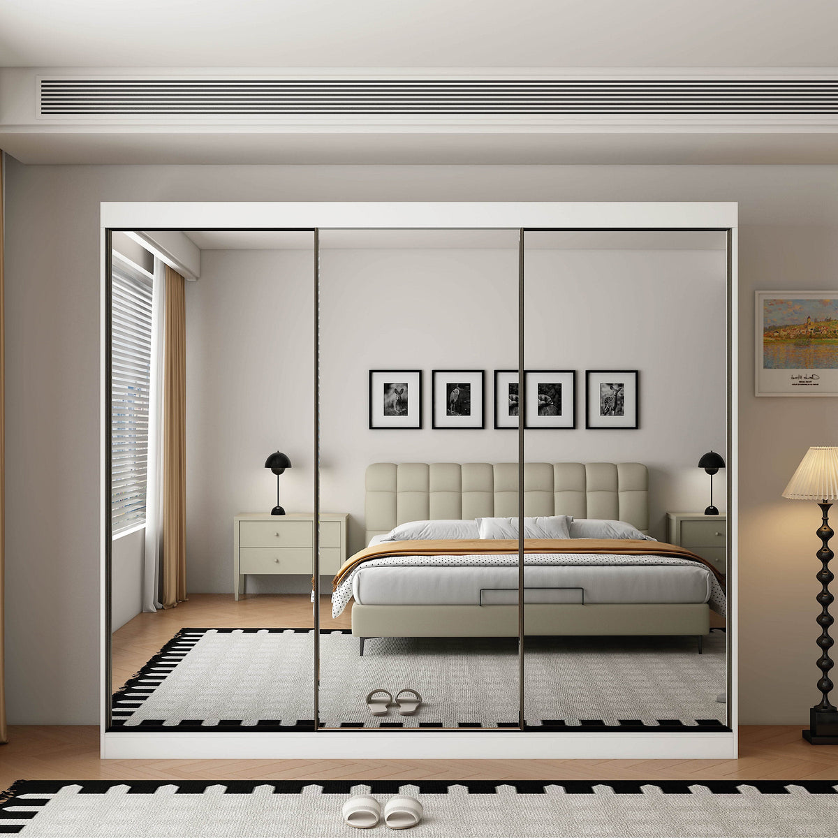 CHOICEWARDROBE Oracle 250cm white 3 door sliding wardrobe with full mirror doors.