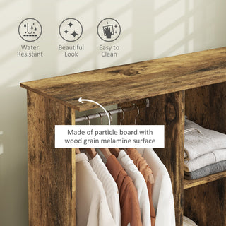 homcom open wardrobe double mobile storage shelves organizer w 6 wheels rustic brown