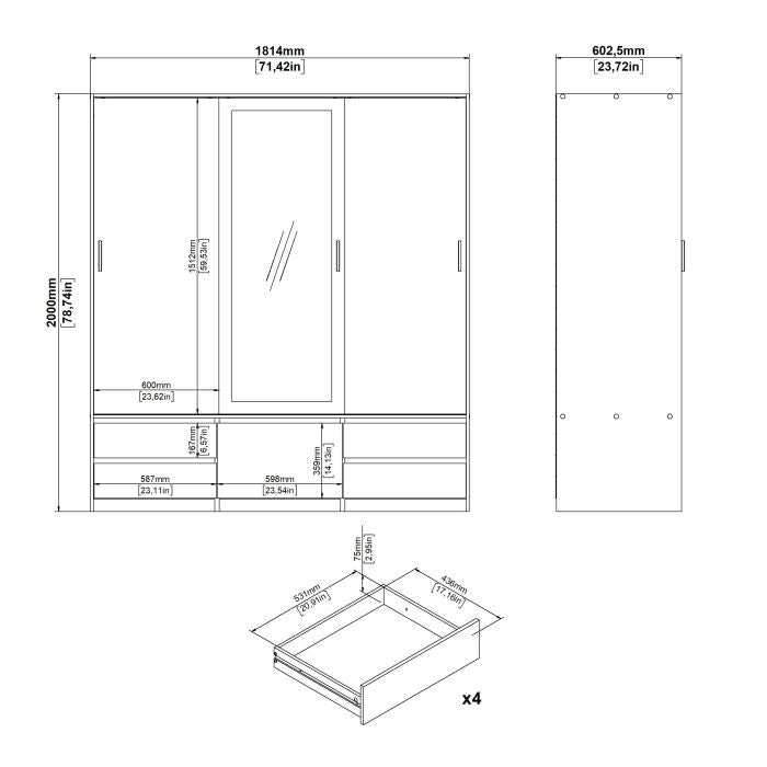 Lacoste 181cm 3-Door Mirrored Sliding Wardrobe – Jackson Hickory Oak – product image 5