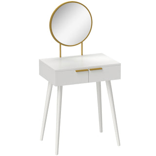 homcom elegant dressing table with round mirror 60 x 40 x 123 cm white