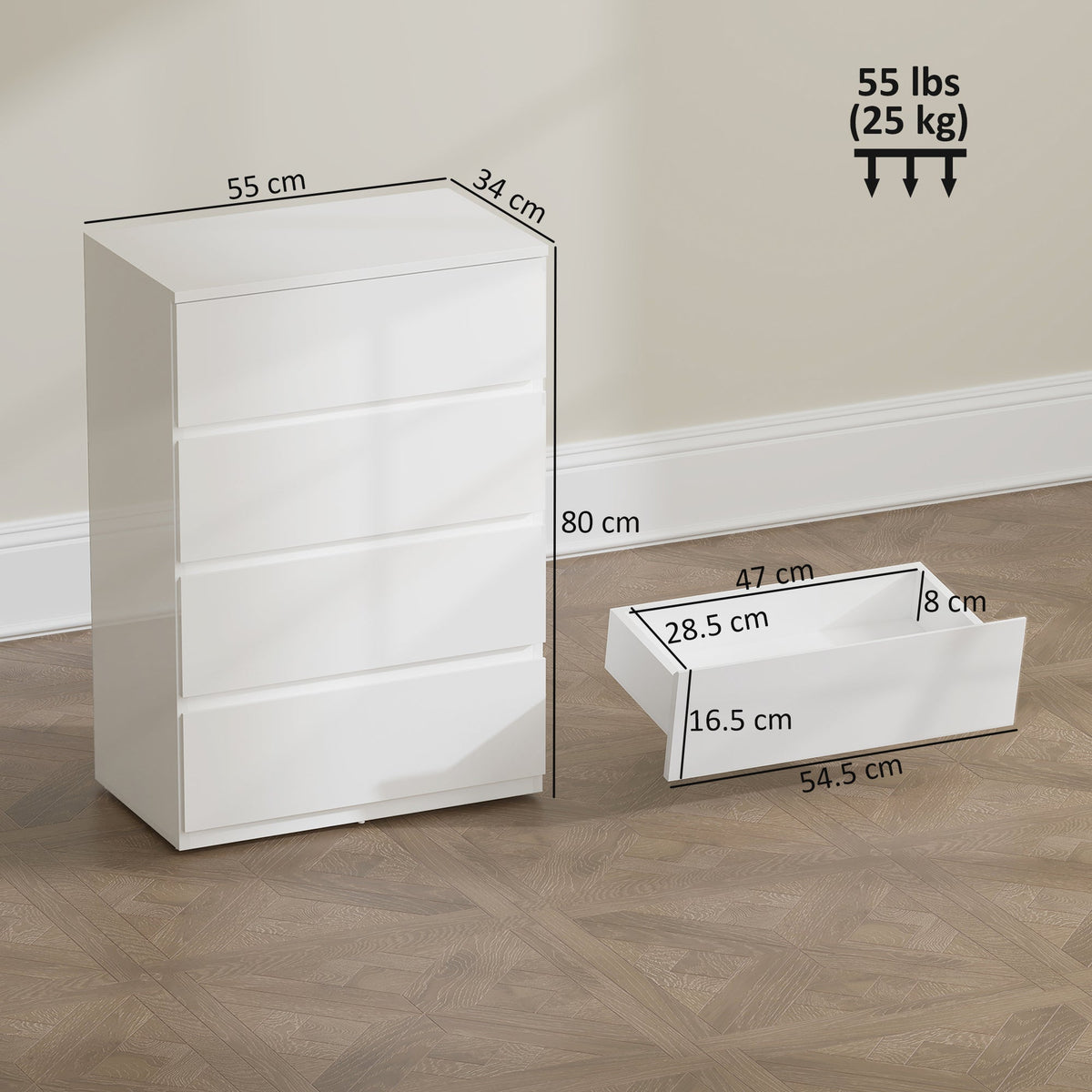 homcom high gloss chest of drawers 4 drawer storage cabinets modern dresser for bedroom white