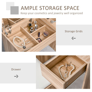 homcom dressing table with flip up mirror and cushioned stool makeup vanity desk with hidden compartments and storage drawer convertible writing table for bedroom natural