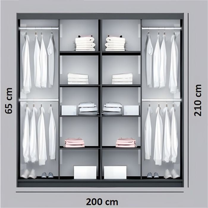 SLIDING WARDROBE - LOTHIAN 2 Door Oak Wotan mirrored wardrobe 200cm wide x 210cm high