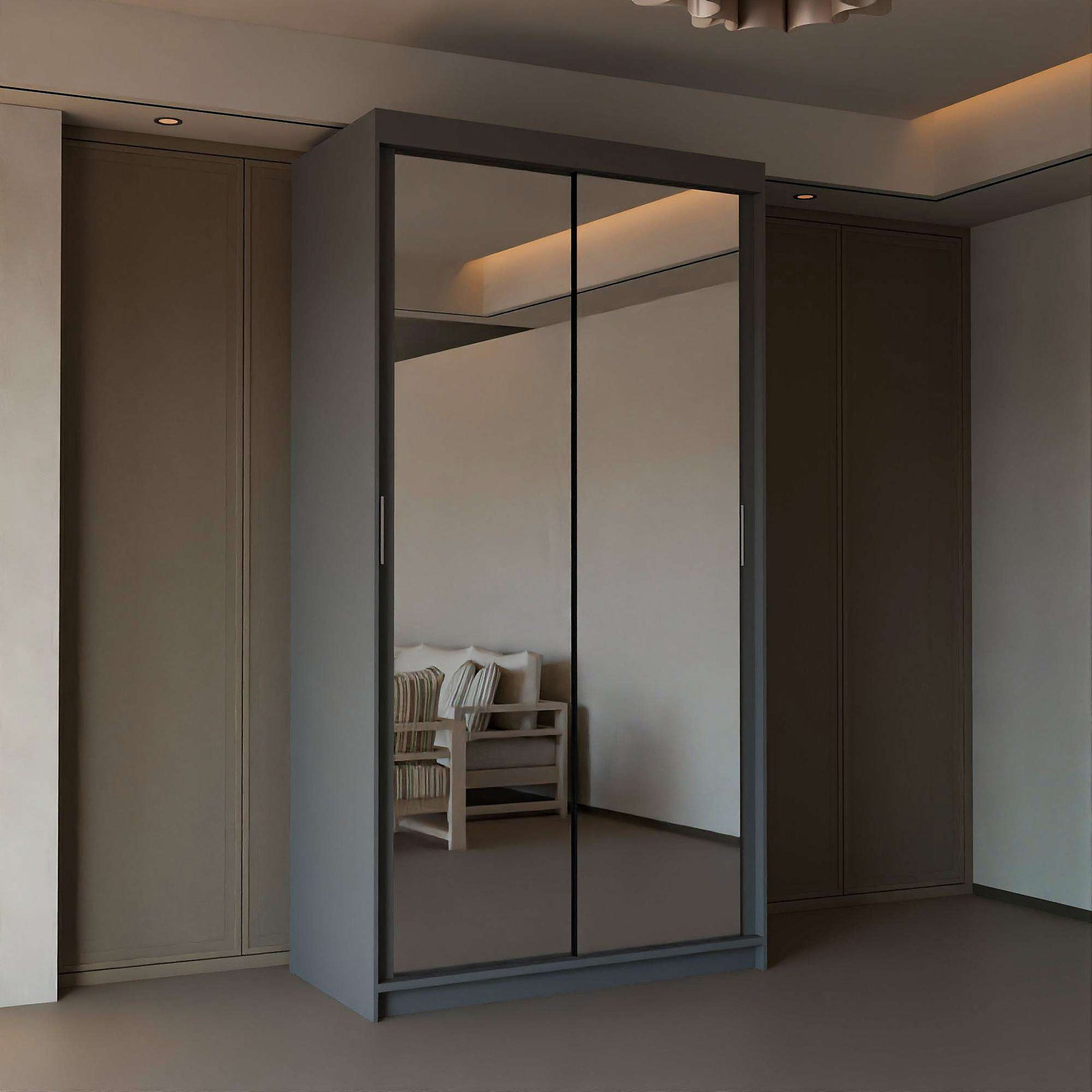 CHOICEWARDROBE CHICAGO II 90cm grey mirrored sliding door wardrobe