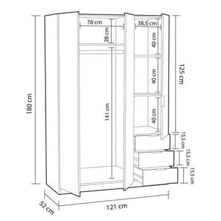 Wardrobe - HARVEY 3 Door Wardrobe Oak 121cm