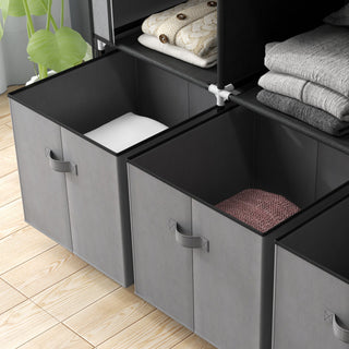 homcom foldable fabric wardrobe for bedroom portable wardrobe with 5 shelves 2 hanging rails and 3 fabric drawers dark grey
