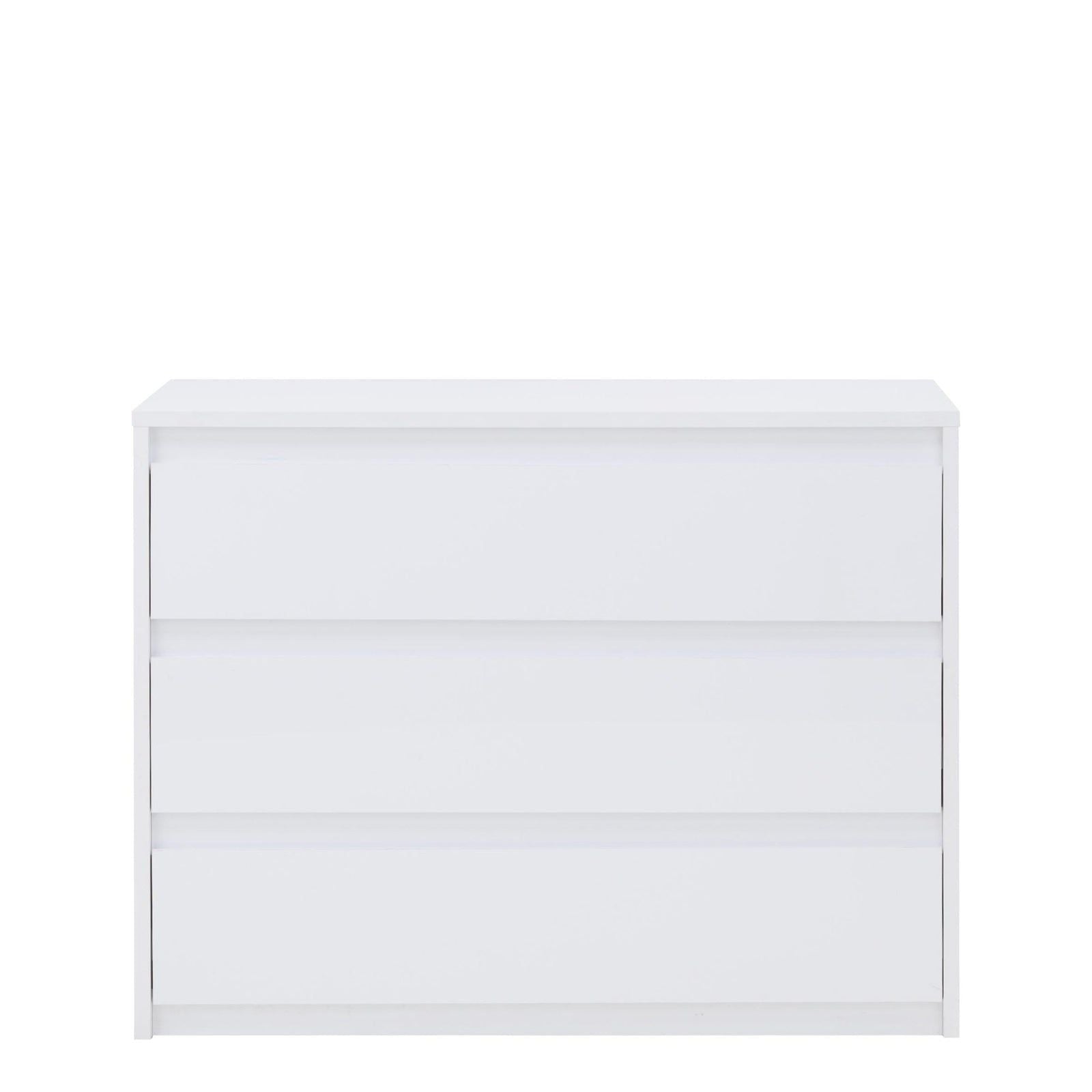 White gloss chest of drawers with three handle-less drawers
