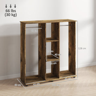 homcom open wardrobe double mobile storage shelves organizer w 6 wheels rustic brown