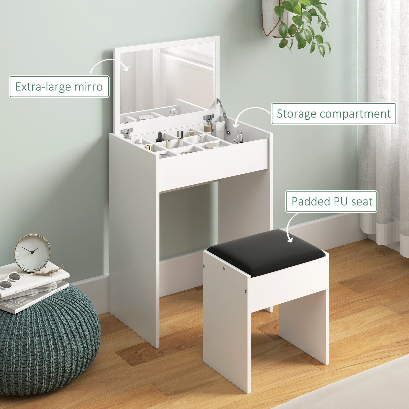 homcom dressing table with mirror and stool vanity makeup table with flip up mirror vanity desk with storage unit and padded seat white