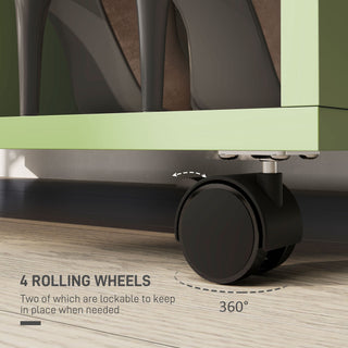 homcom open wardrobe on wheels bedroom wardrobe with clothes hanging rail 2 storage shelves mobile garment rack for cloakroom hallway green