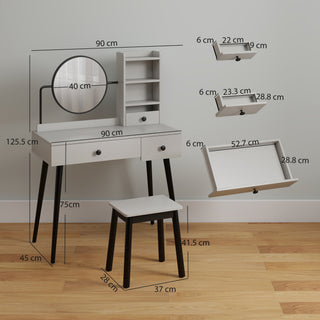 homcom dressing table set with mirror and stool vanity makeup table with 3 drawers and open shelves for bedroom living room grey