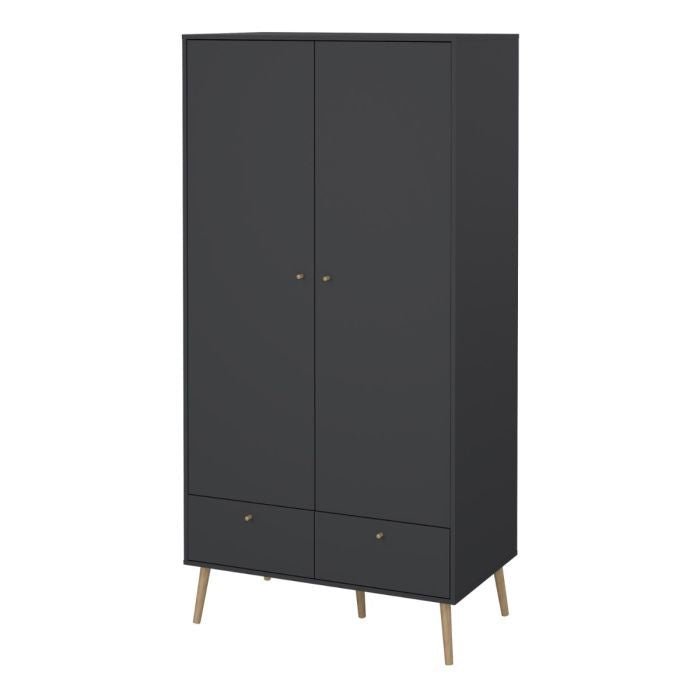Cobalt 98.7cm 2-Door Wardrobe with 2 Drawers – Dark Grey & Oak – product image 2