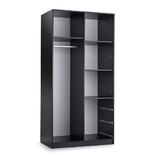 BELLVYN 2-door black wardrobe with mirrored door, hanging rail, shelves, and 3 drawers