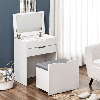 homcom dressing table with flip up mirror and storage stool vanity table with drawer and hidden compartments for bedroom living room white