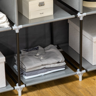 homcom fabric wardrobe with rails and shelves dark grey