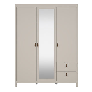 Beige 3-door wardrobe with mirrored centre door and two drawers