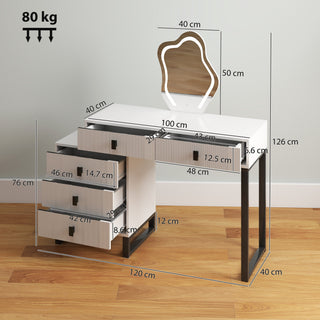 homcom dressing table vanity desk with leaf shape mirror makeup table with 5 drawers 3 colour led lights 100x40cm tabletop white