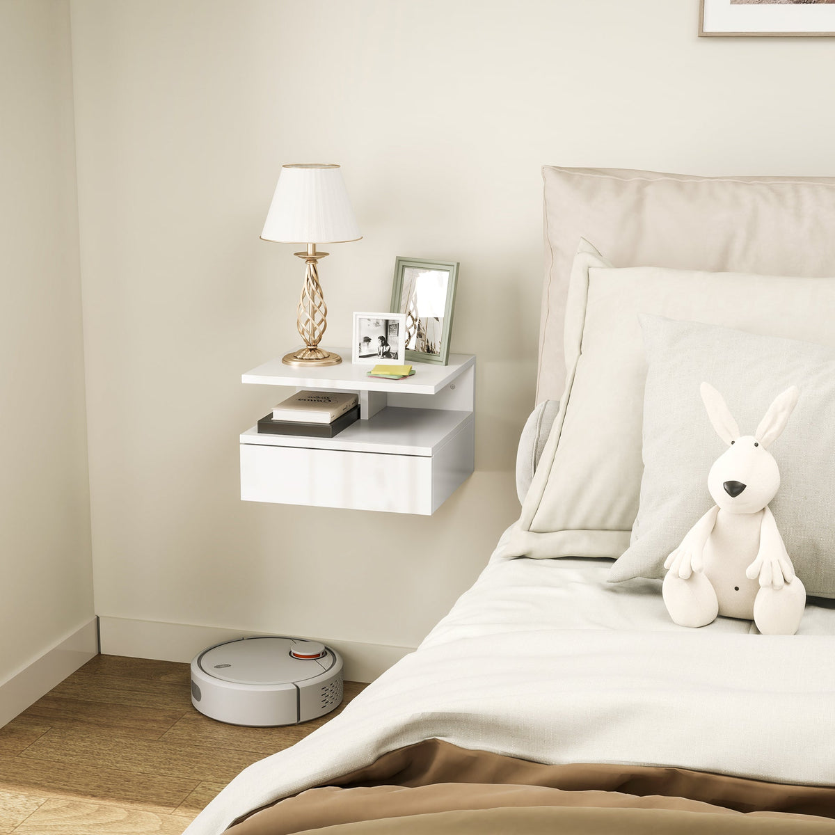 homcom floating high gloss bedside table high gloss white