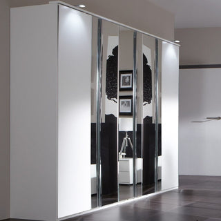 CHOICEWARDROBE Addis 225cm sliding door wardrobe, white finish, 5 doors with mirrored panels.