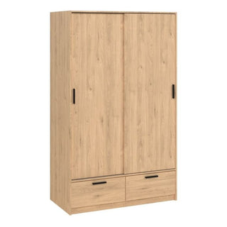 Oak effect LACOSTE 2 door sliding wardrobe with 2 drawers