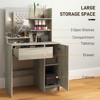 homcom dressing table and stool set with storage wood effect