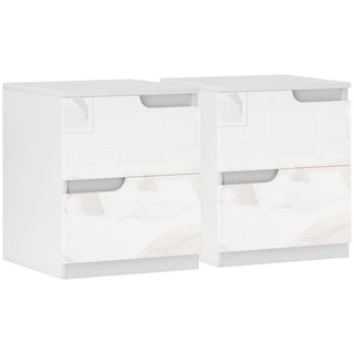 homcom high gloss bedside table set of 2 white