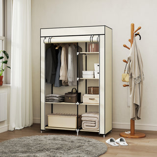 homcom fabric wardrobe portable wardrobe with 6 shelves 1 hanging rail foldable closets 103 x 43 x 162 5 cm cream white