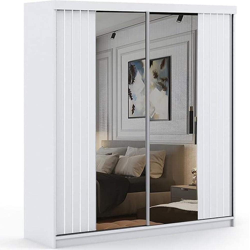 White 2 door sliding wardrobe with mirrored panels