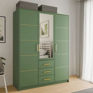Green Barnsley 3-door wardrobe with mirrored middle door and three drawers