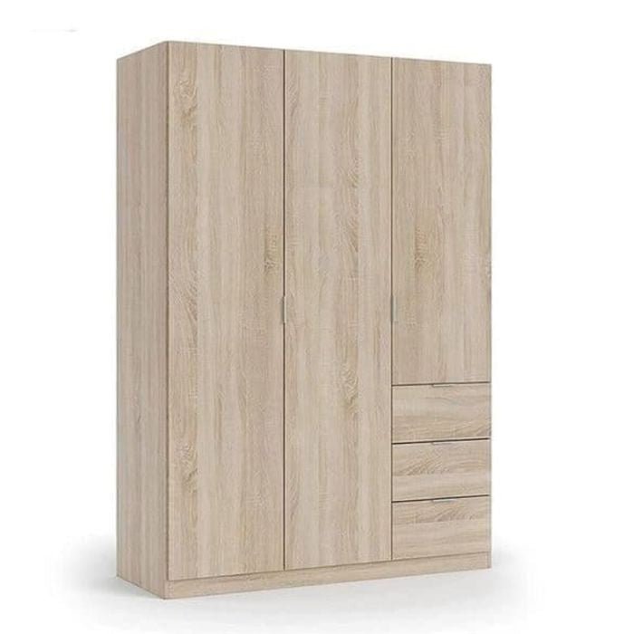 HARVEY 3 door wardrobe with 3 drawers in oak effect finish