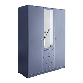 ELVIRO 149cm blue 3 door wardrobe with central mirror and 3 drawers
