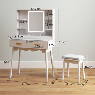 homcom elegant dressing table with led mirror white