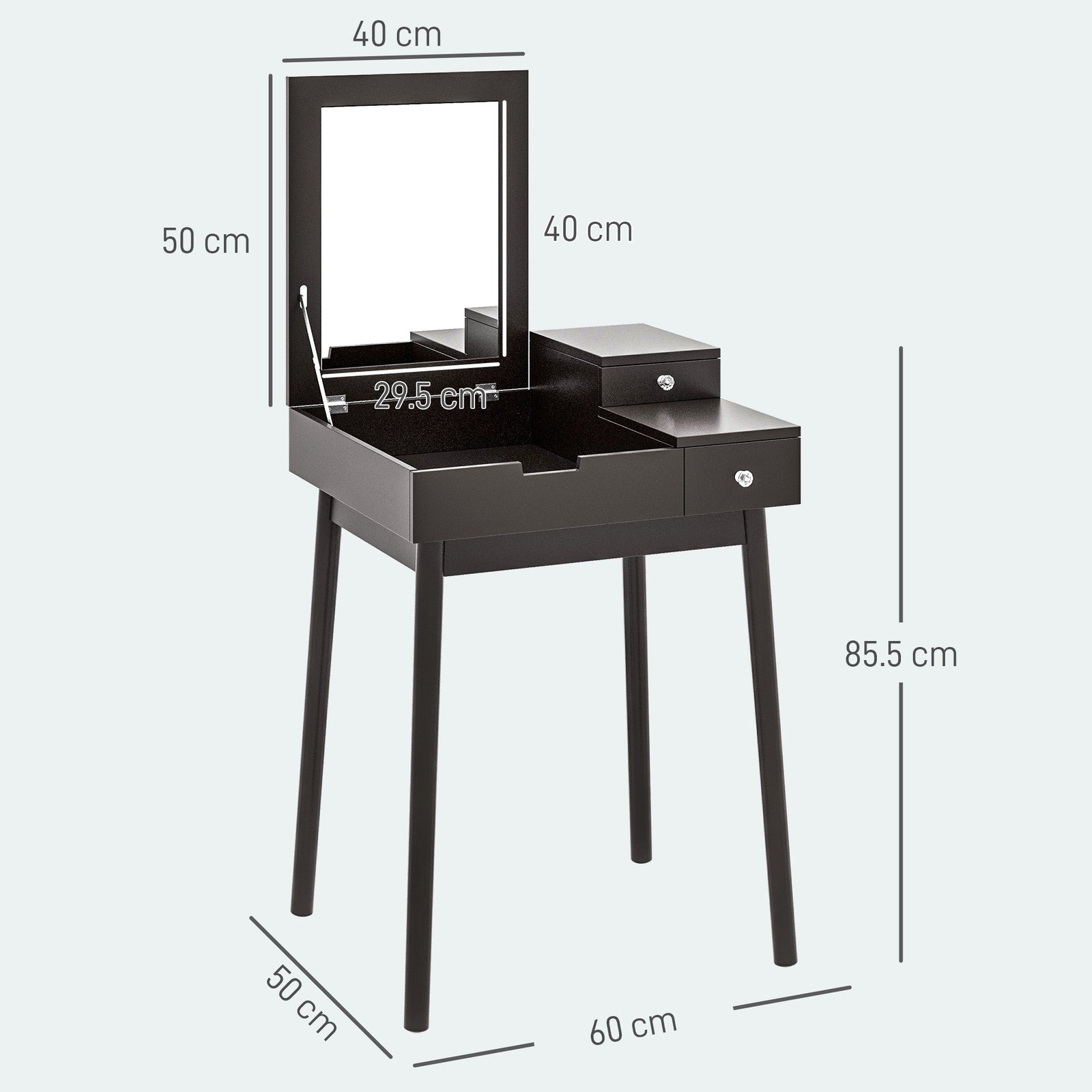 homcom dressing table with flip up mirror makeup desk with 2 drawers and pine wood legs vanity table writing desk for bedroom living room black