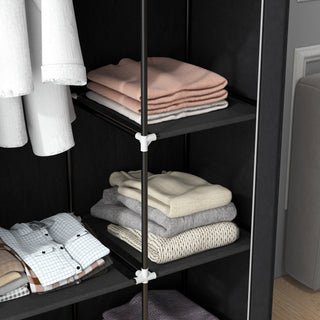 homcom fabric wardrobe portable wardrobe with 6 shelves 1 hanging rail foldable closets 103 x 43 x 162 5 cm black