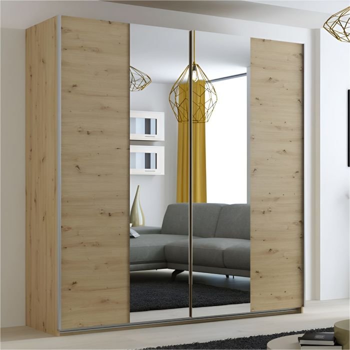 Lothian 2 door mirrored sliding wardrobe oak wotan 200cm