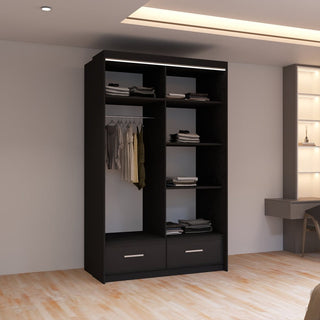 CHOICEWARDROBE 2 Door Sliding Wardrobe With Mirror Panel And Two Drawers – Black High Gloss Finish