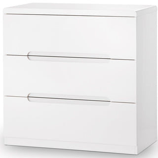 MANHATTAN 3 drawer white high gloss chest of drawers with recessed handles