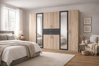CHOICEWARDROBE DAKAR Wardrobe 6 Doors 270cm Oak And Graphite Mirrored Doors