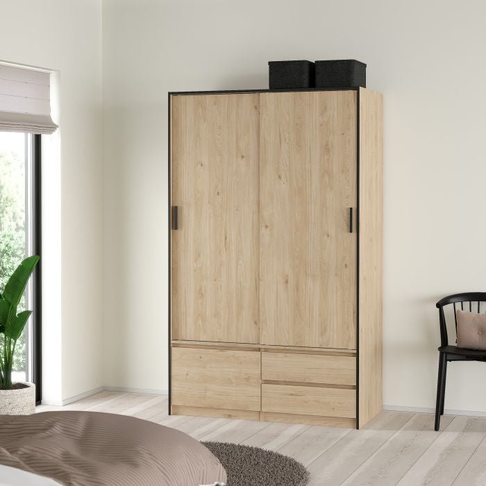 Sliding wardrobe Jackson Hickory Oak with 2 doors and 2 drawers