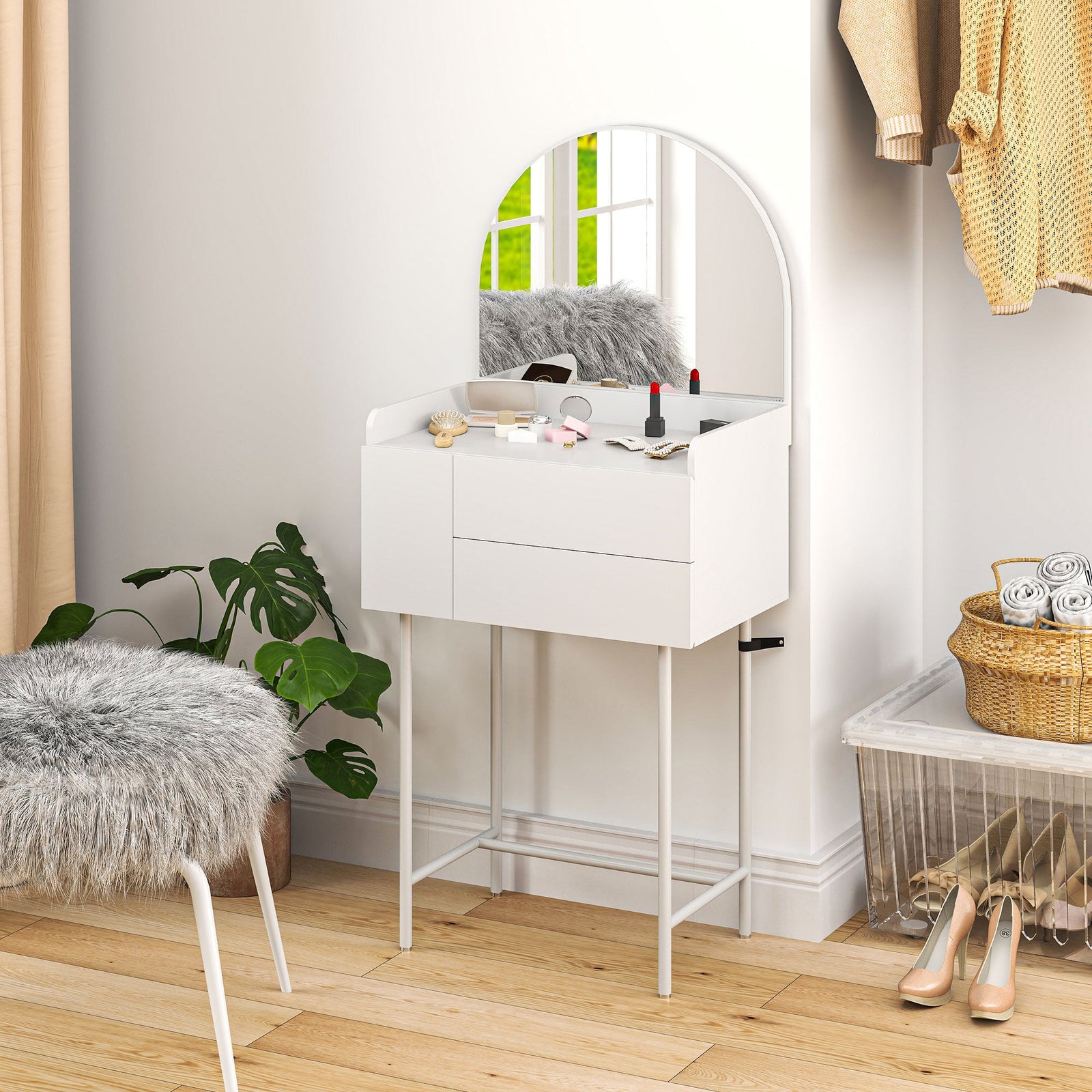 homcom three drawer compact dressing table white