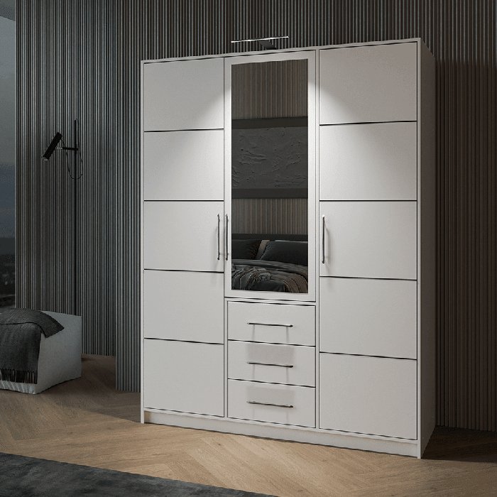 BARNSLEY 3 Door Mirrored Wardrobe, White