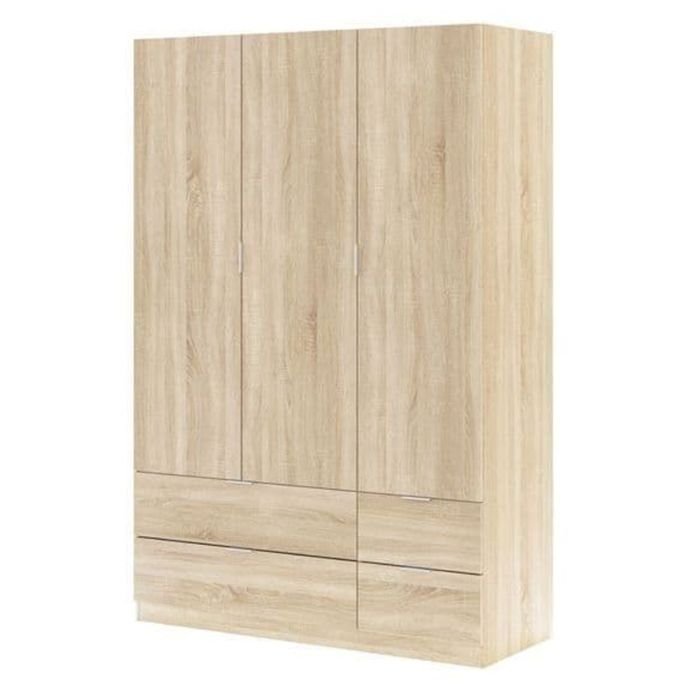 HARVEY 135cm oak effect 3 door 4 drawer wardrobe