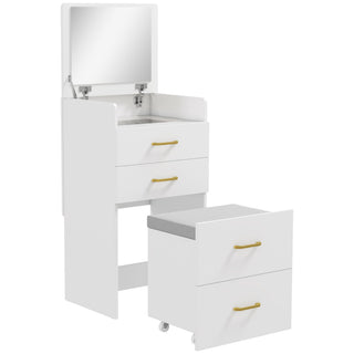 homcom compact dressing table and stool set with storage white