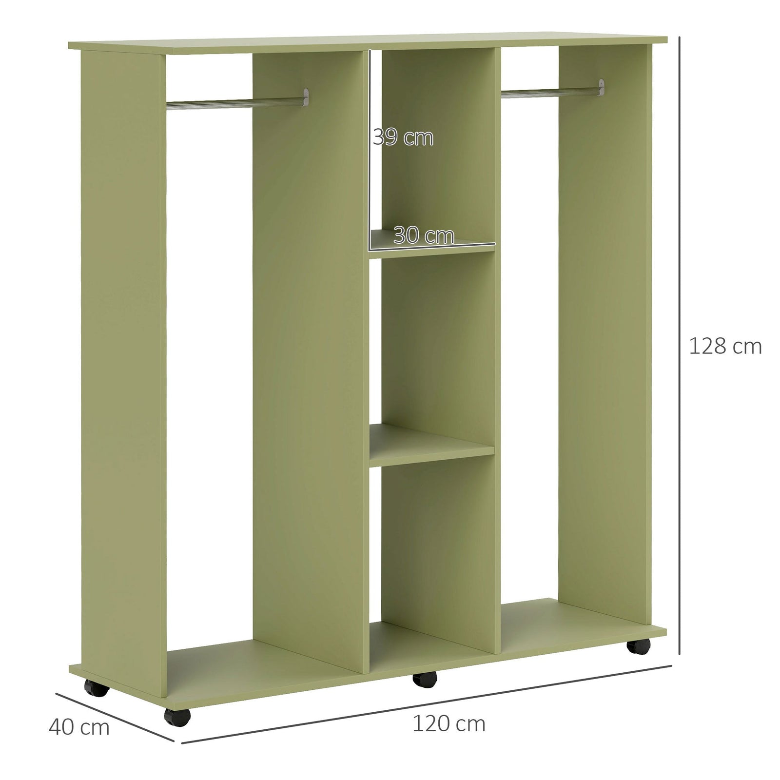 homcom open wardrobe double mobile storage shelves organizer w 6 wheels green