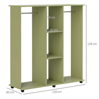 homcom open wardrobe double mobile storage shelves organizer w 6 wheels green