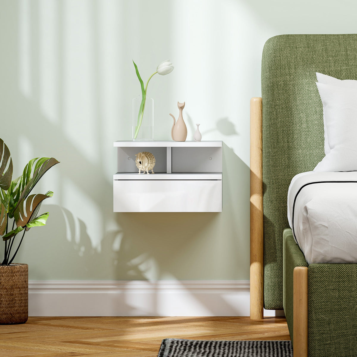 homcom floating high gloss bedside table high gloss white