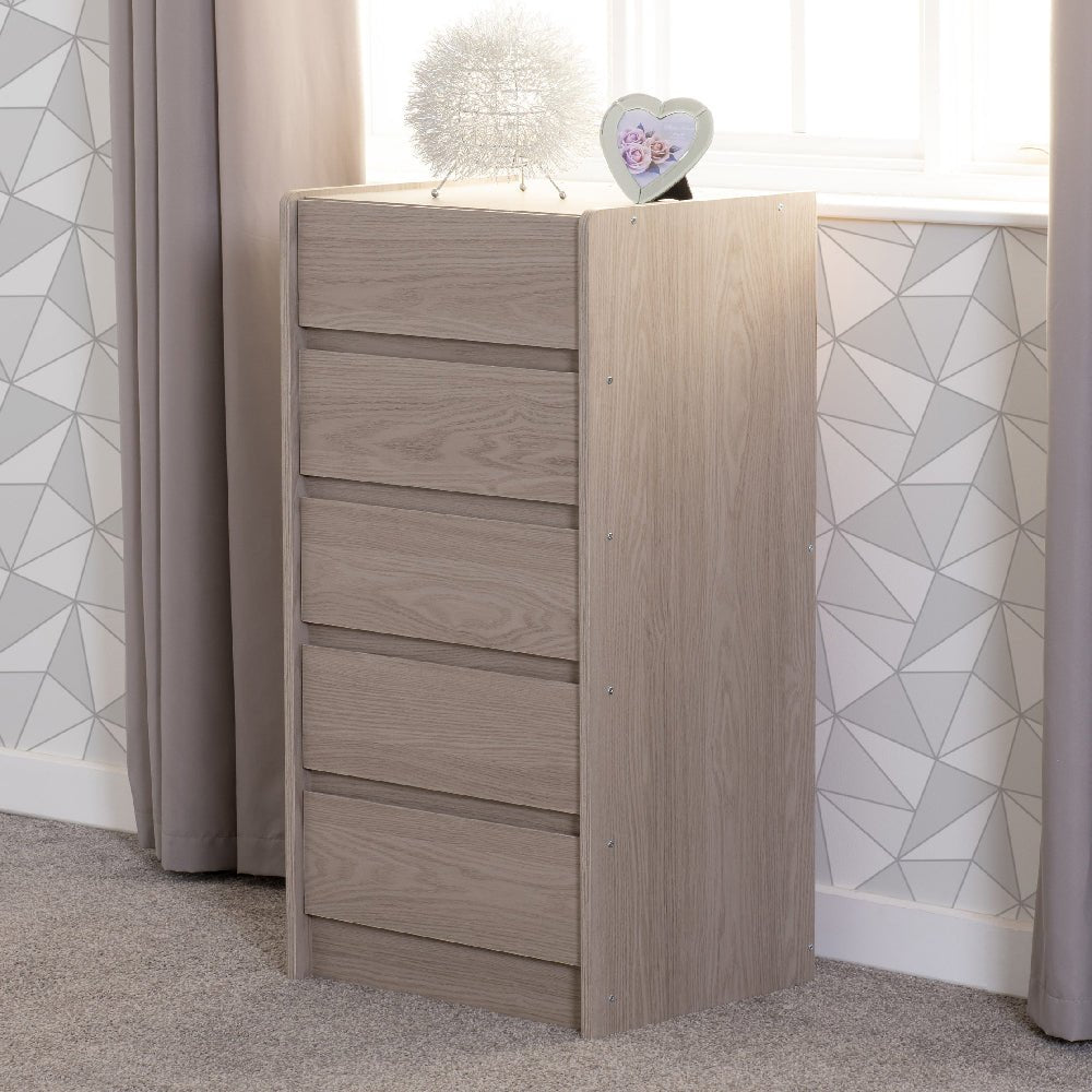 Palmyra 5 drawer chest in smoked ash, bedroom storage
