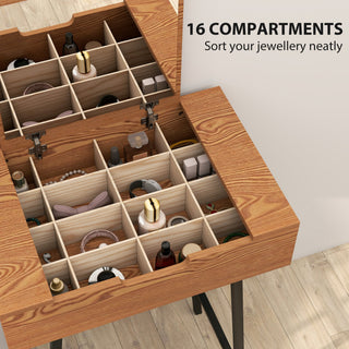 homcom vanity desk with flip up mirror industrial dressing table with 16 small compartments for bedroom natural wood effect